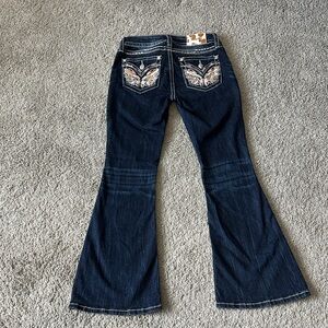 Miss Me Navy Flare Jeans with Butterfly Embroidery